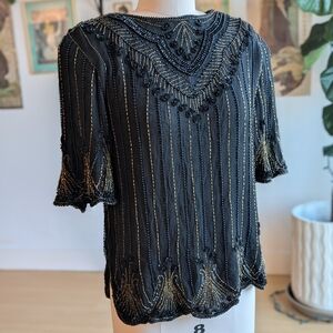 Elegant Black and Gold Beaded Women's Top
